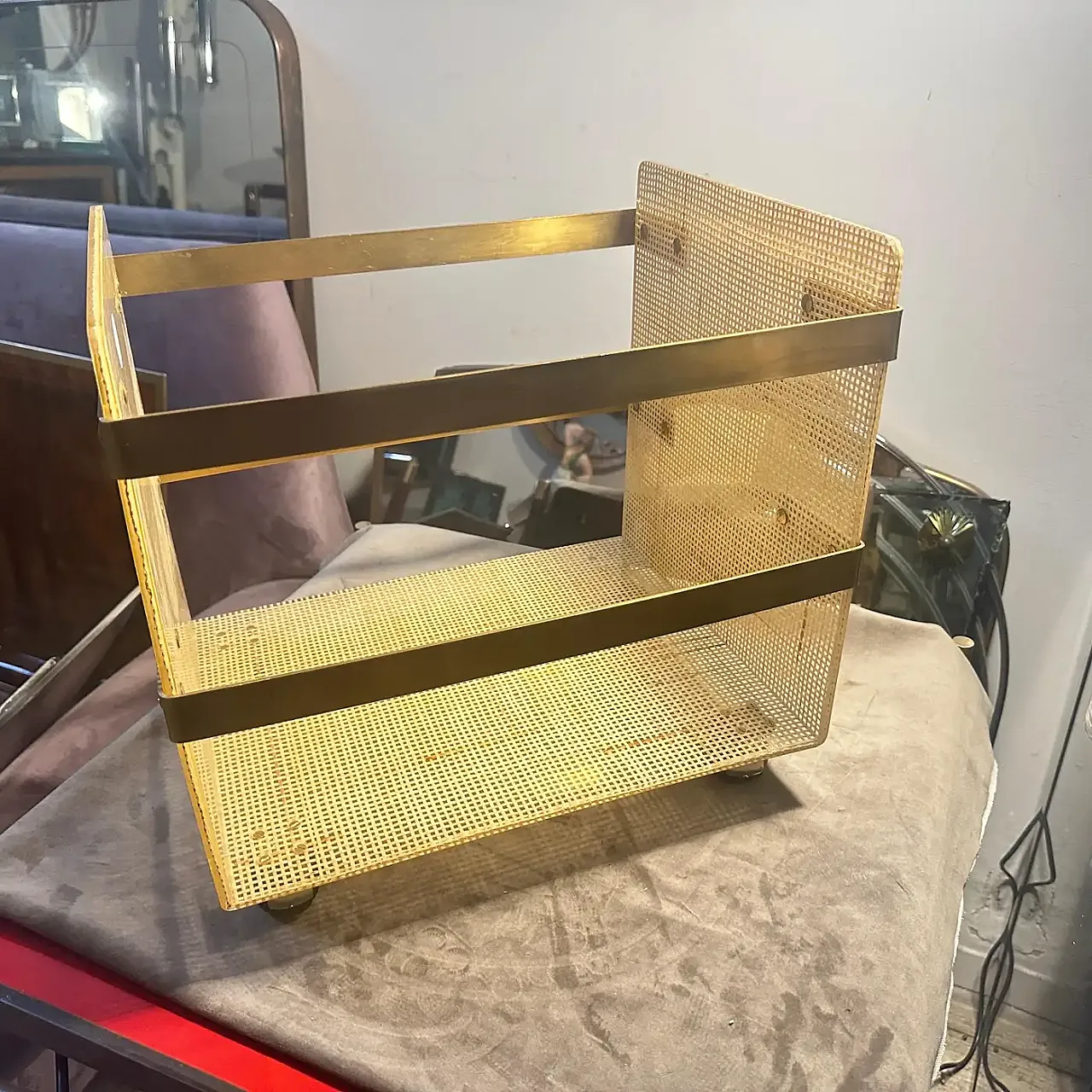 Dior Home brass and wicker magazine stand, 1980s 13