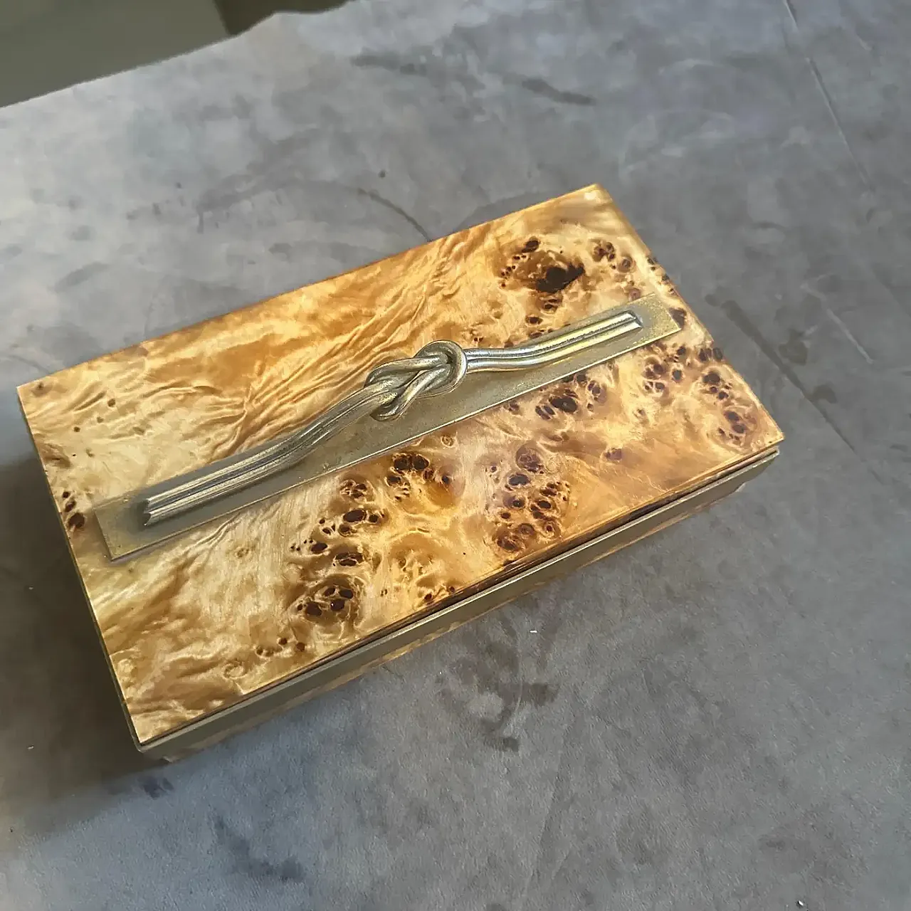 Scatola per gioielli di lusso italiana in legno di radica e ottone del Mid-Century Modern degli anni '70 2