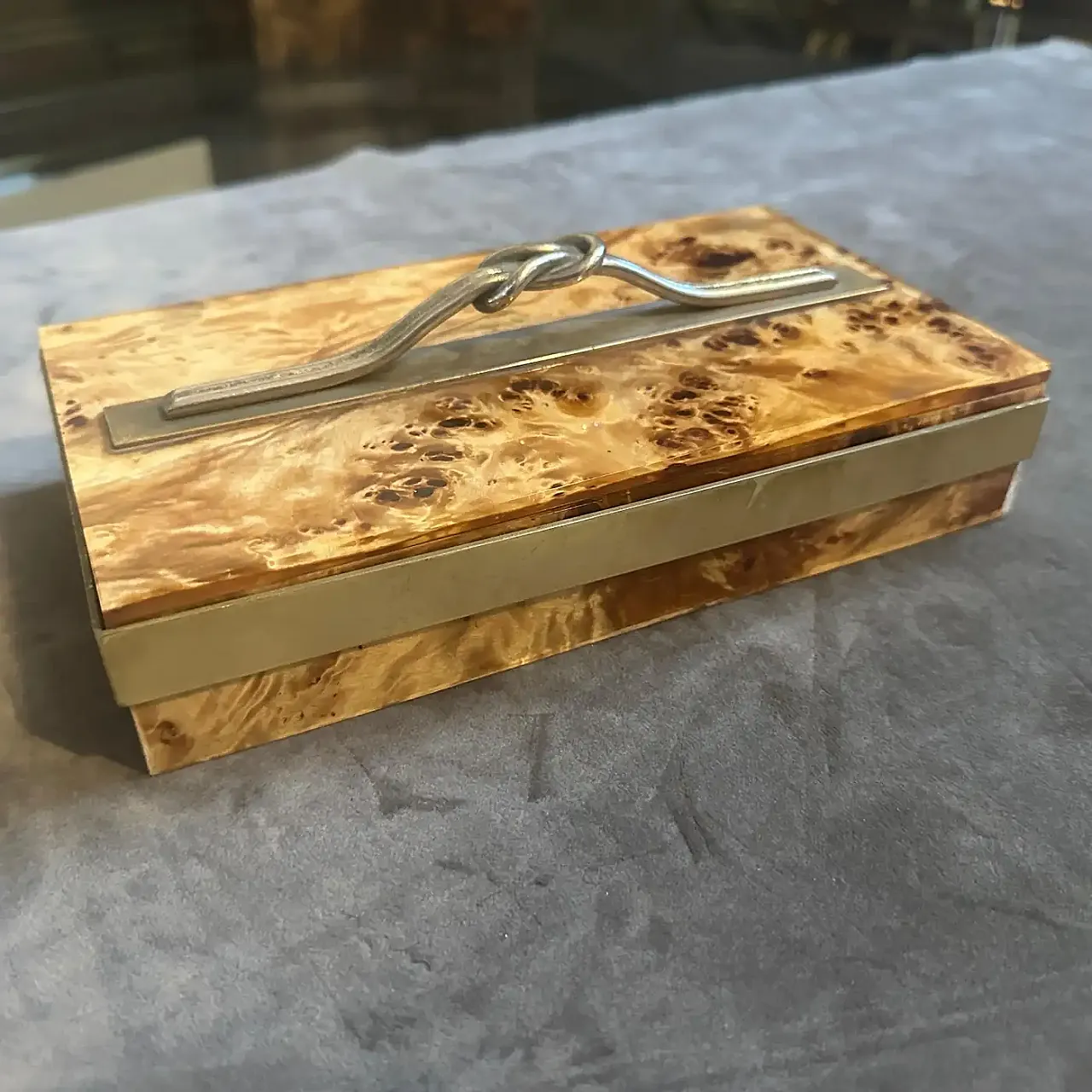 Scatola per gioielli di lusso italiana in legno di radica e ottone del Mid-Century Modern degli anni '70 3