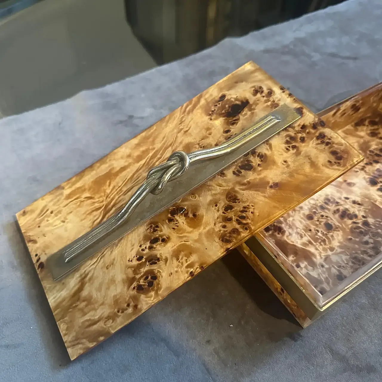 Scatola per gioielli di lusso italiana in legno di radica e ottone del Mid-Century Modern degli anni '70 5
