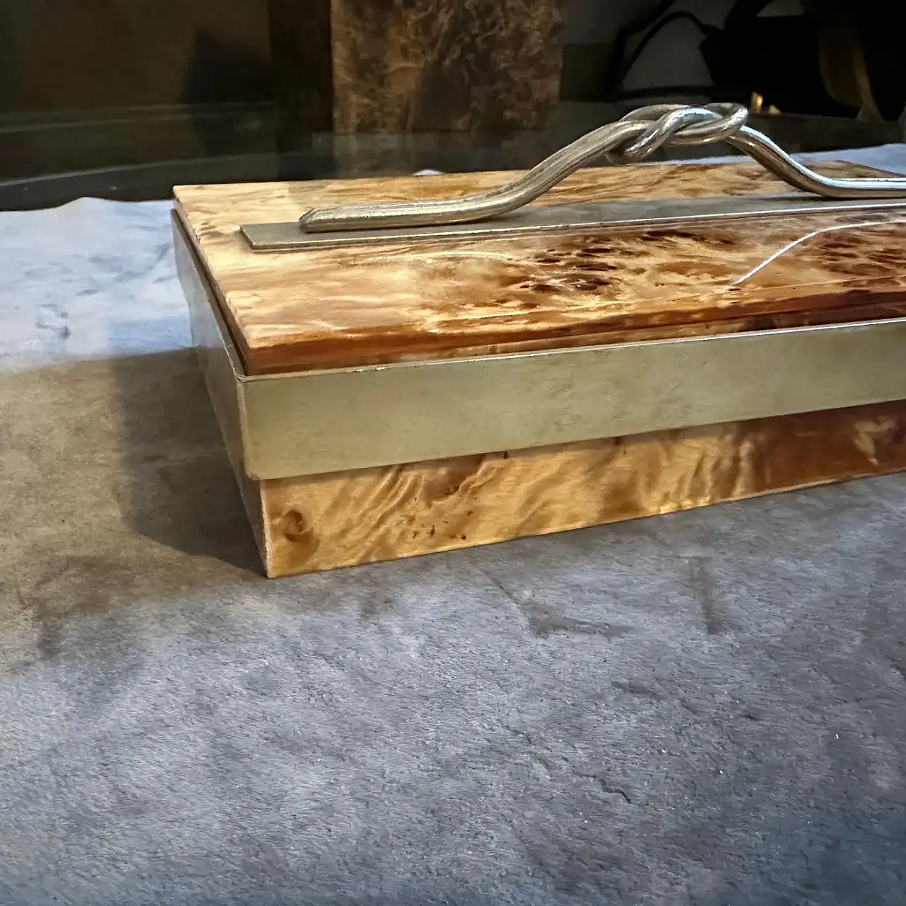 Scatola per gioielli di lusso italiana in legno di radica e ottone del Mid-Century Modern degli anni '70 7