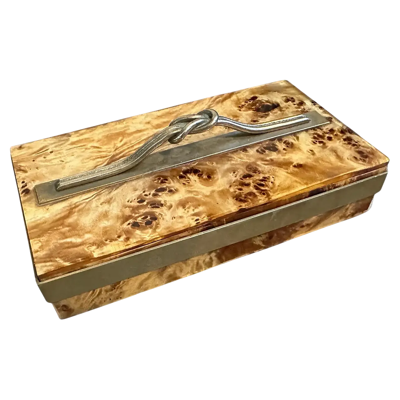 Scatola per gioielli di lusso italiana in legno di radica e ottone del Mid-Century Modern degli anni '70 10