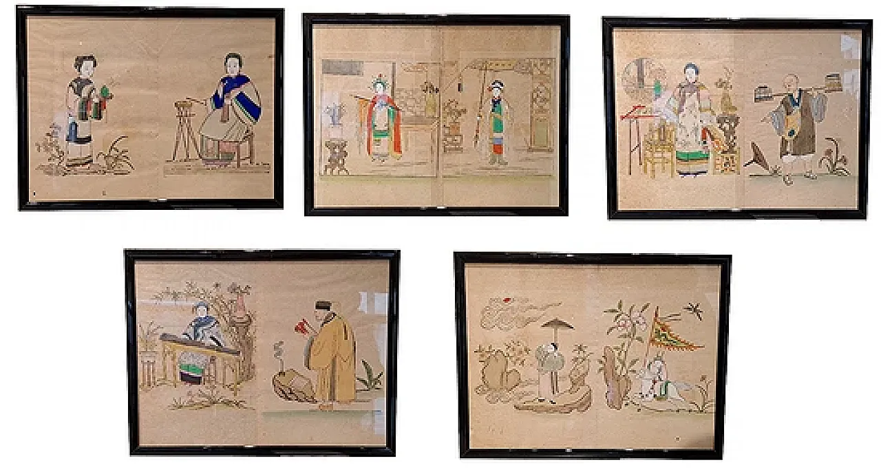 5 Paintings on pith paper, late 19th century 1