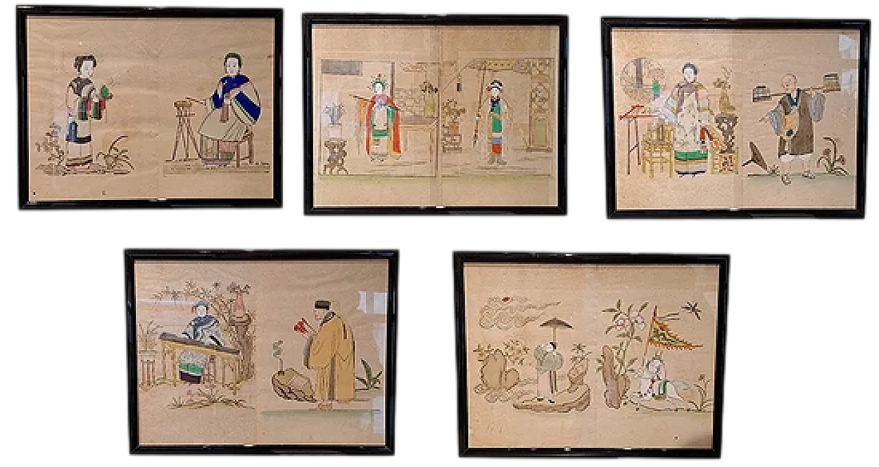5 Paintings on pith paper, late 19th century 11
