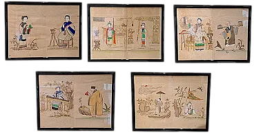 5 Paintings on pith paper, late 19th century