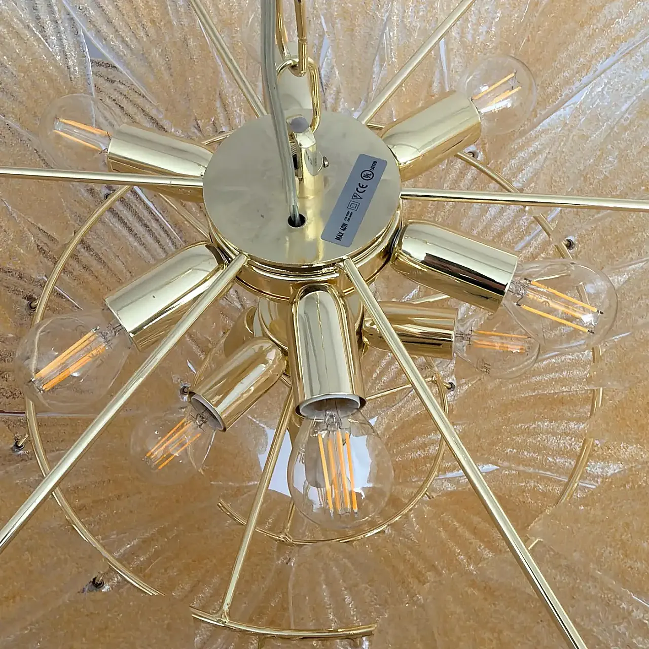 Barovier & Toso style gold-palmette Murano glass chandelier, 2000s 11