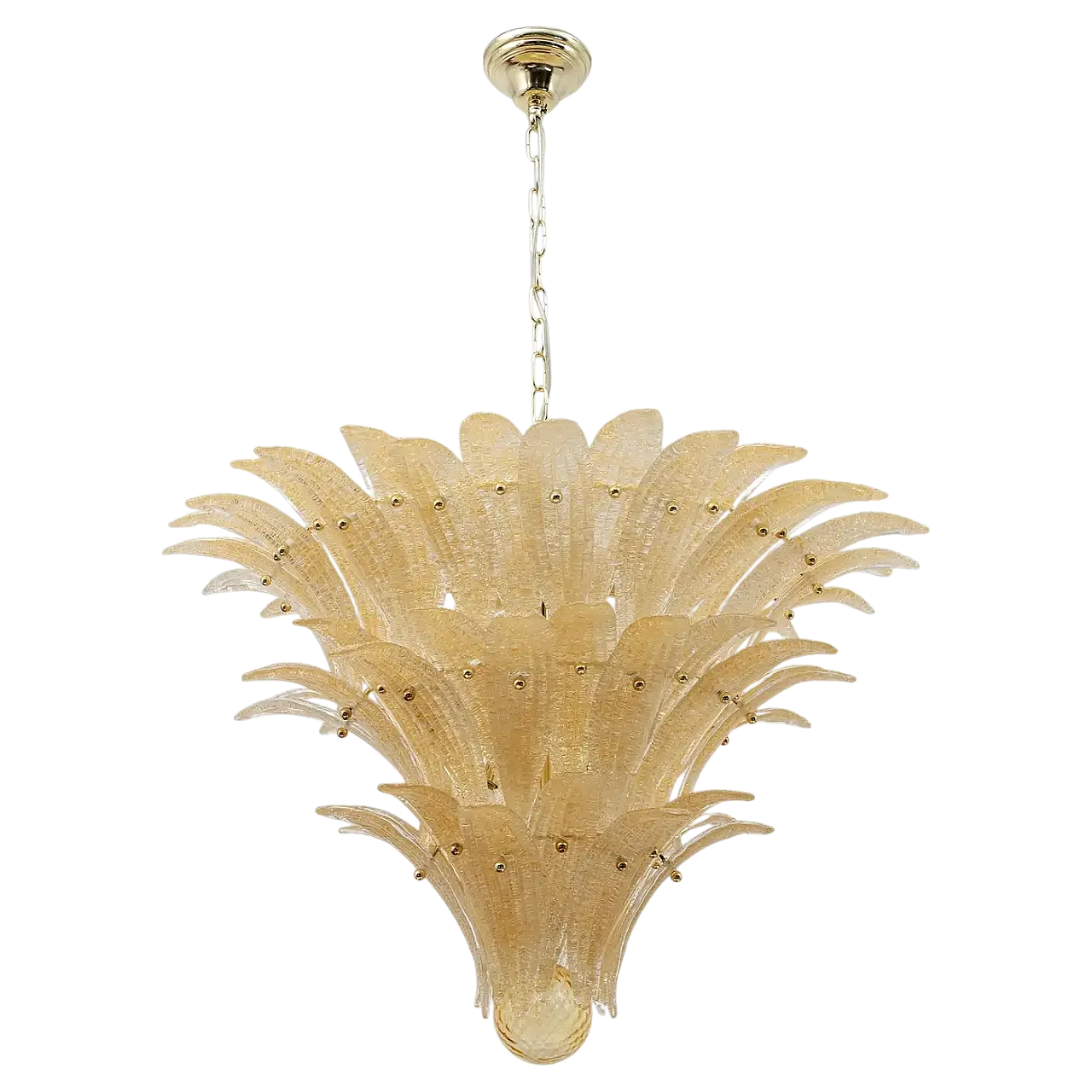 Barovier & Toso style gold-palmette Murano glass chandelier, 2000s 12