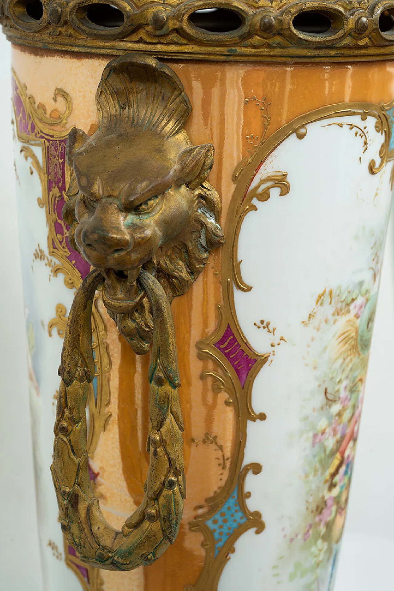 Pair of Napoleon III vases in polychrome Sevres porcelain, 19th c. 4