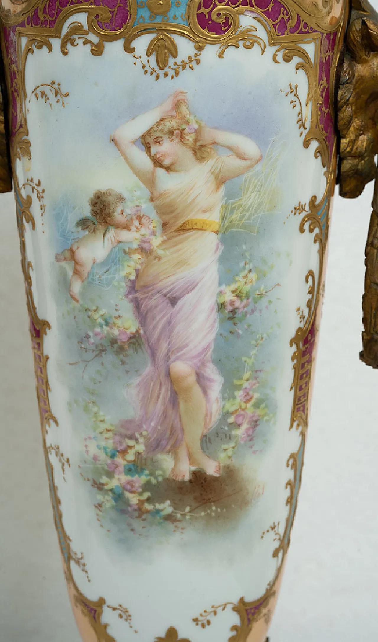 Pair of Napoleon III vases in polychrome Sevres porcelain, 19th c. 6