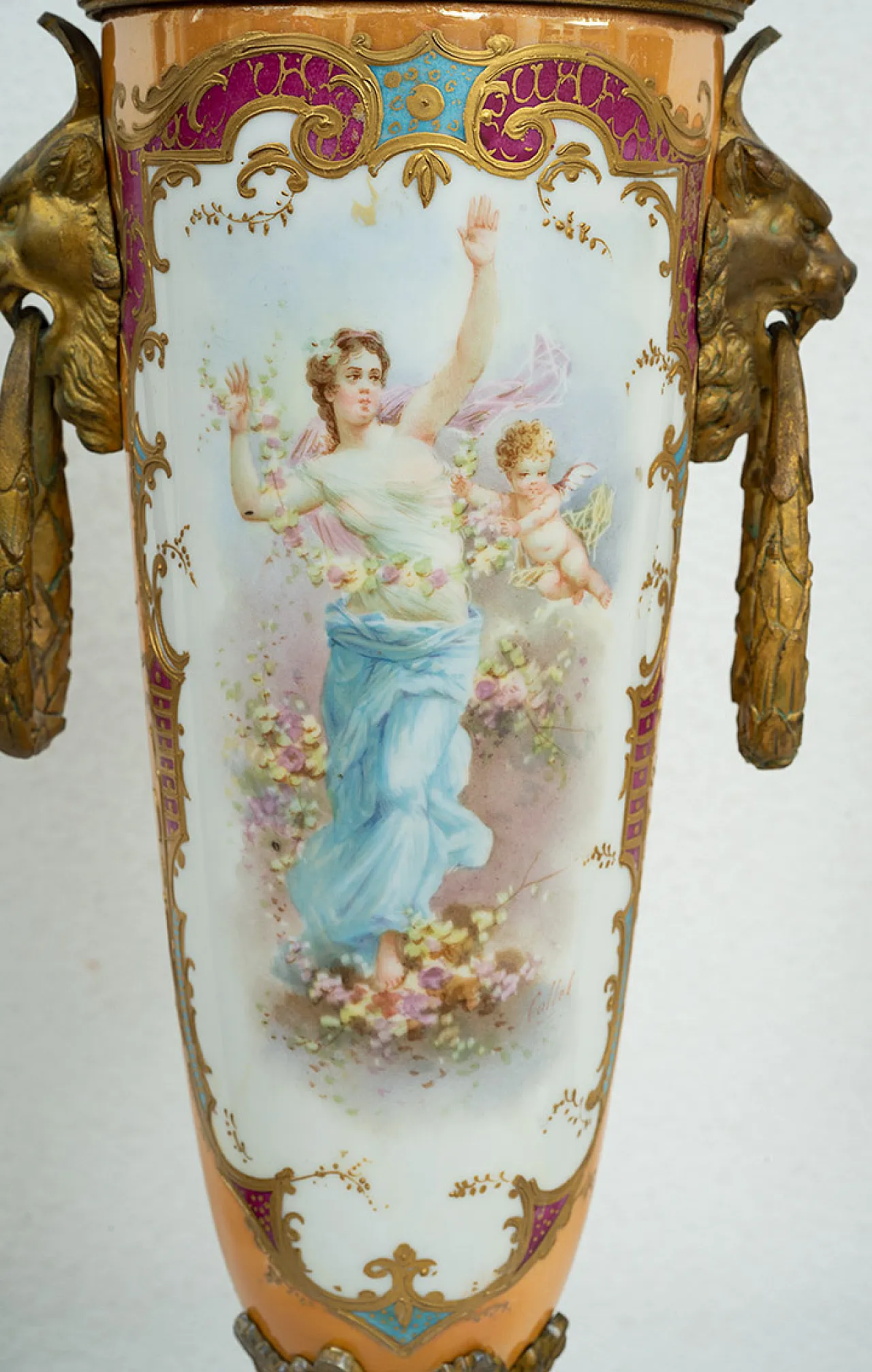 Pair of Napoleon III vases in polychrome Sevres porcelain, 19th c. 7