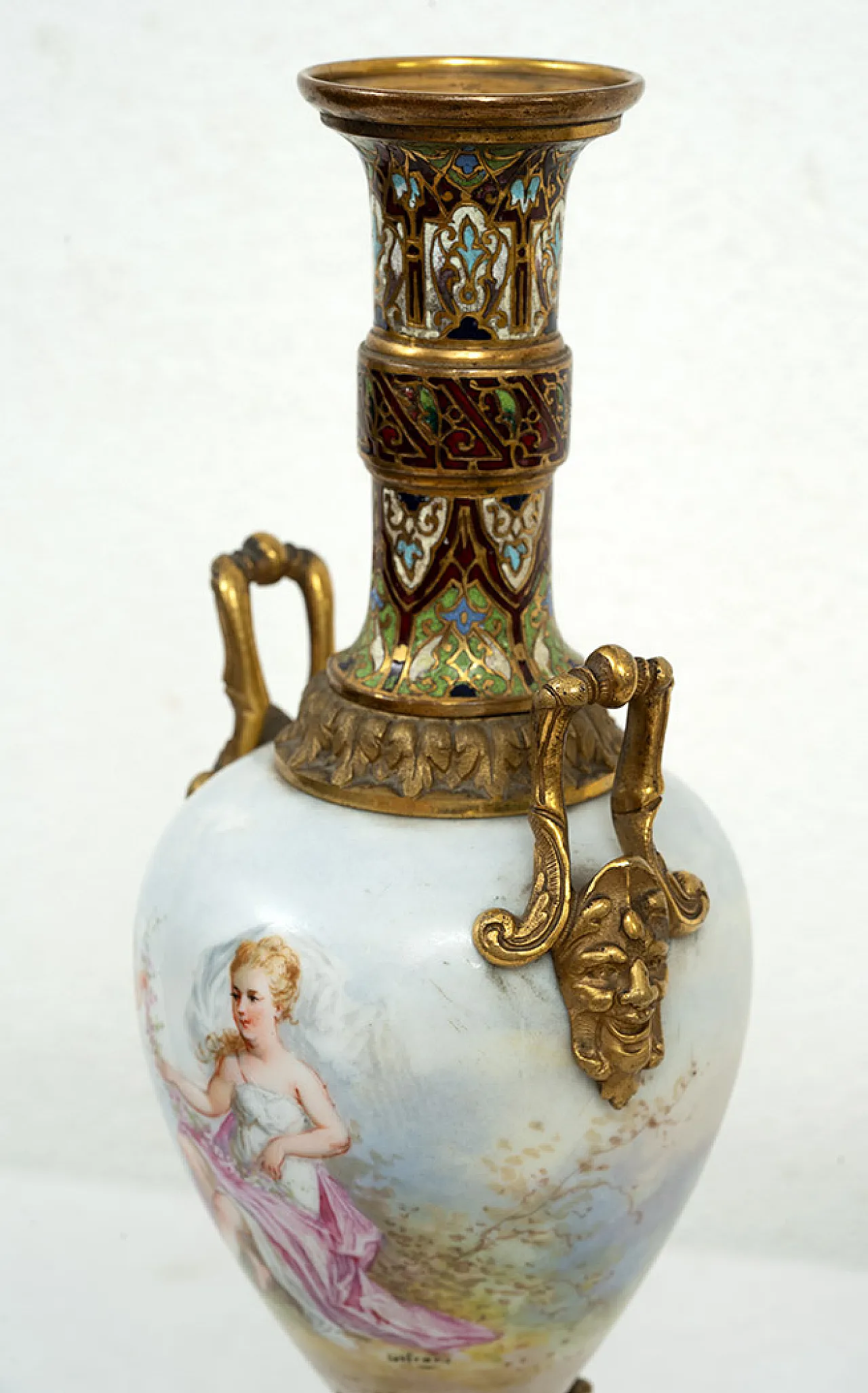 Pair of Napoleon III polychrome porcelain vases by Sevres,19th century 3