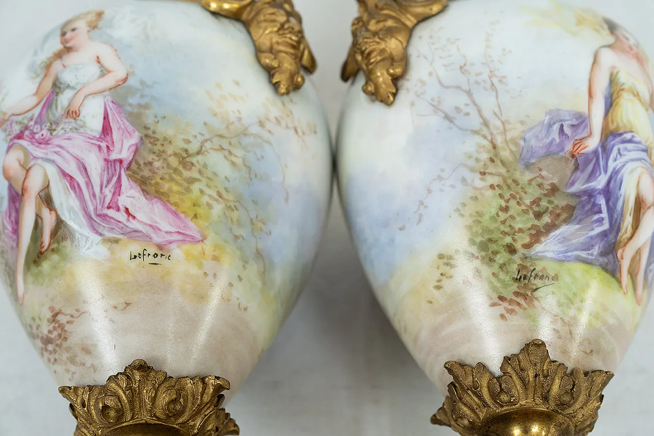 Pair of Napoleon III polychrome porcelain vases by Sevres,19th century 5