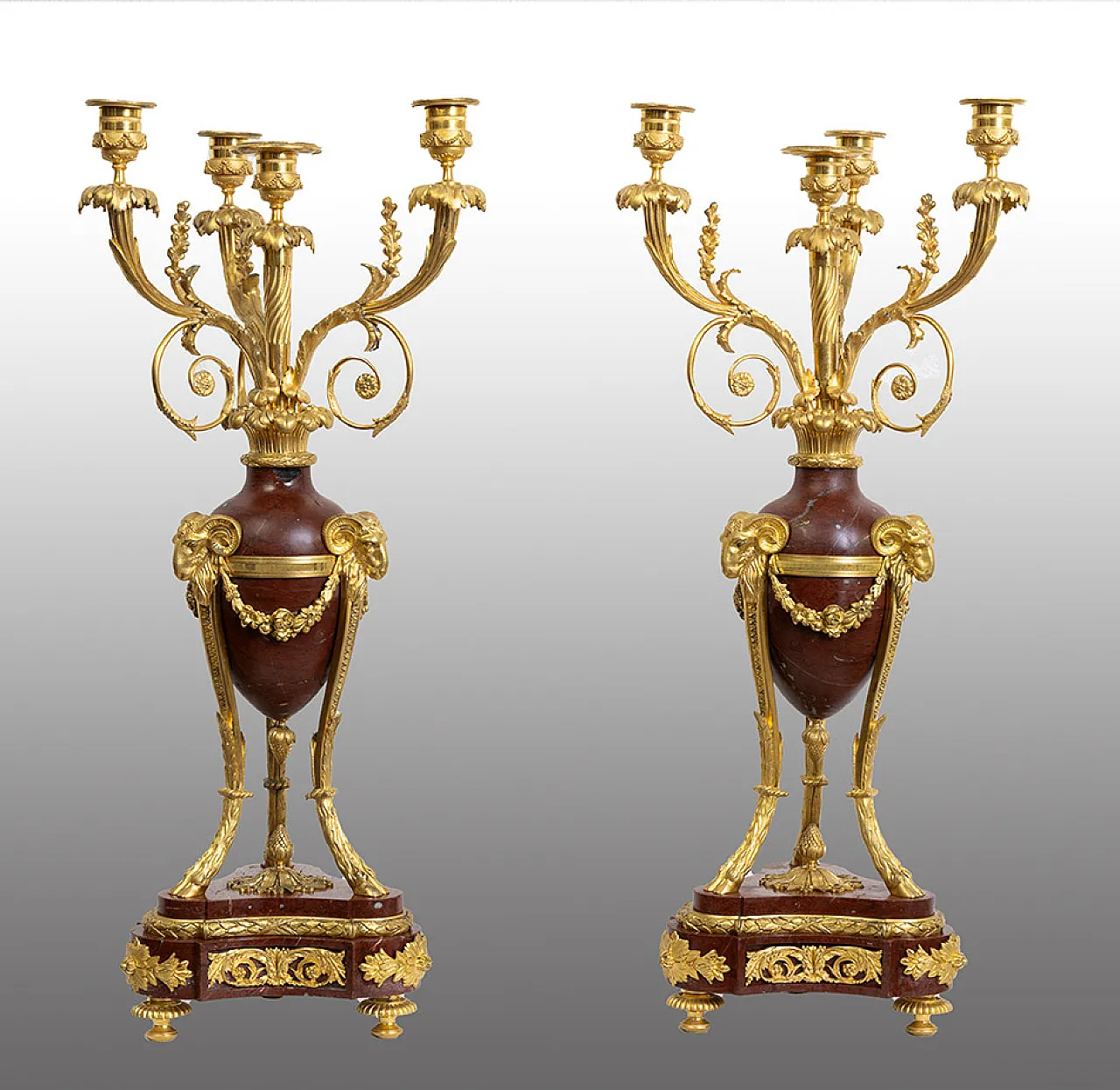 Coppia di candelabri Napoleone III in bronzo dorato, '800 1
