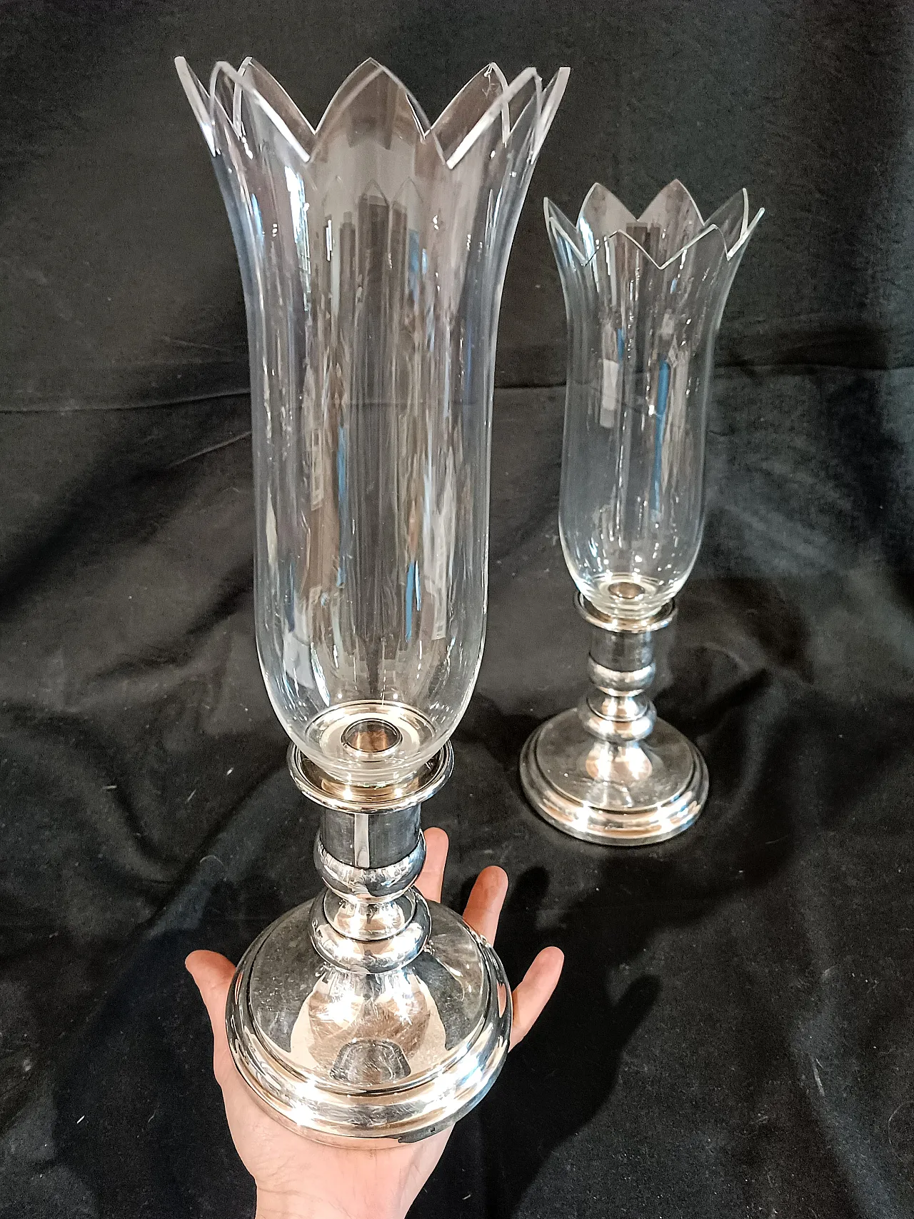 Coppia candelieri Christofle Silverplate Cristallo Baccarat, anni '90 1