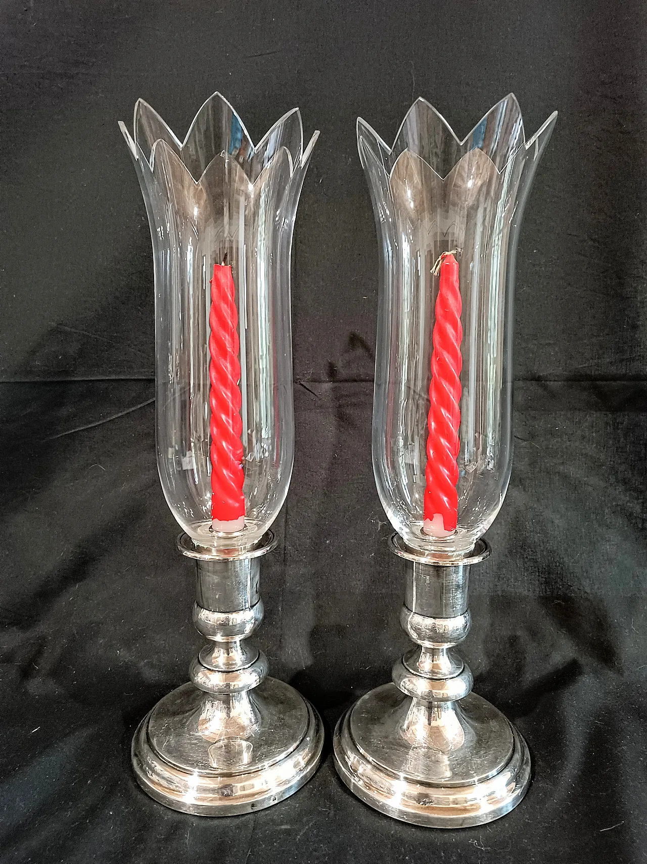 Coppia candelieri Christofle Silverplate Cristallo Baccarat, anni '90 2