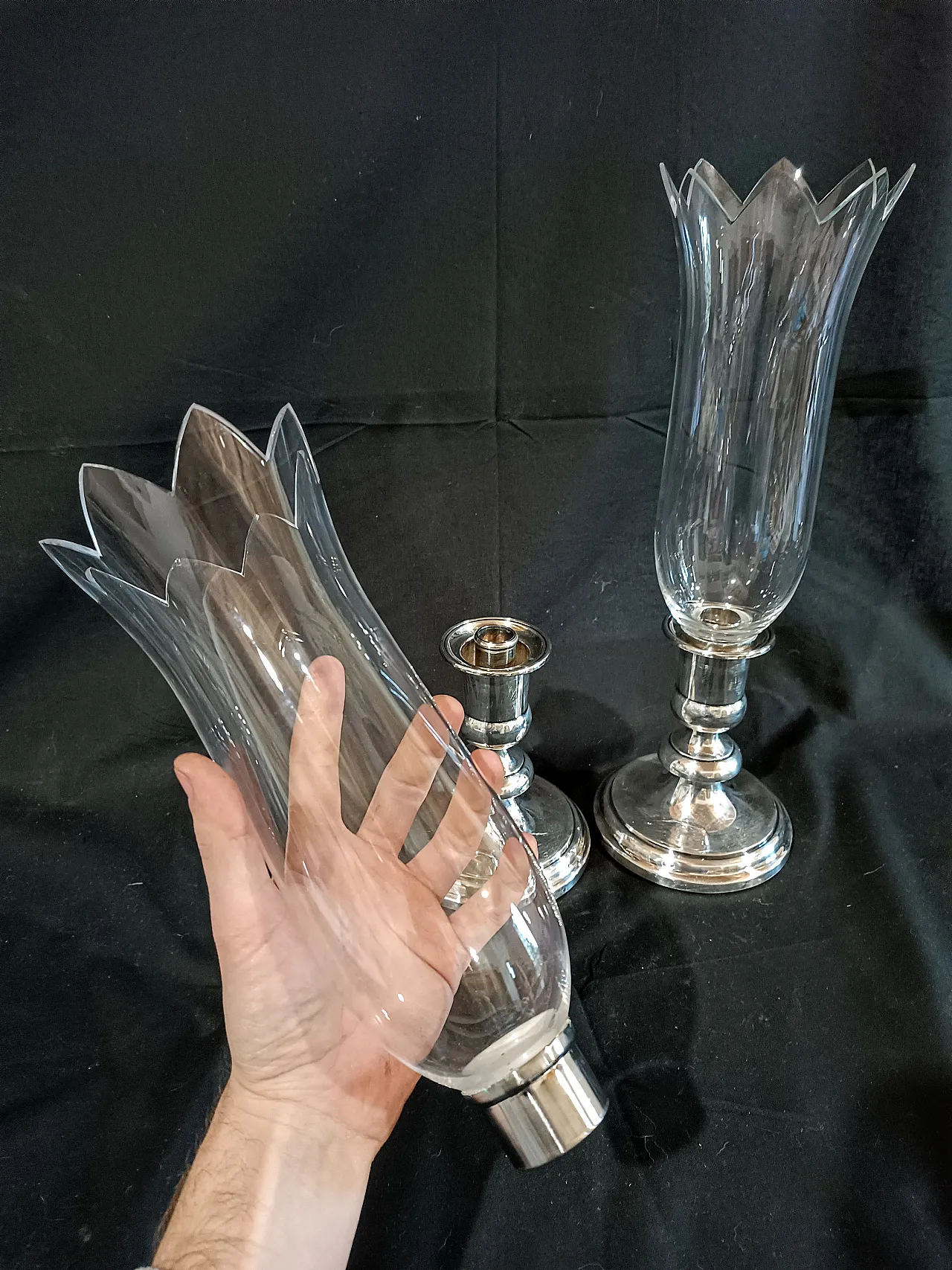 Coppia candelieri Christofle Silverplate Cristallo Baccarat, anni '90 12