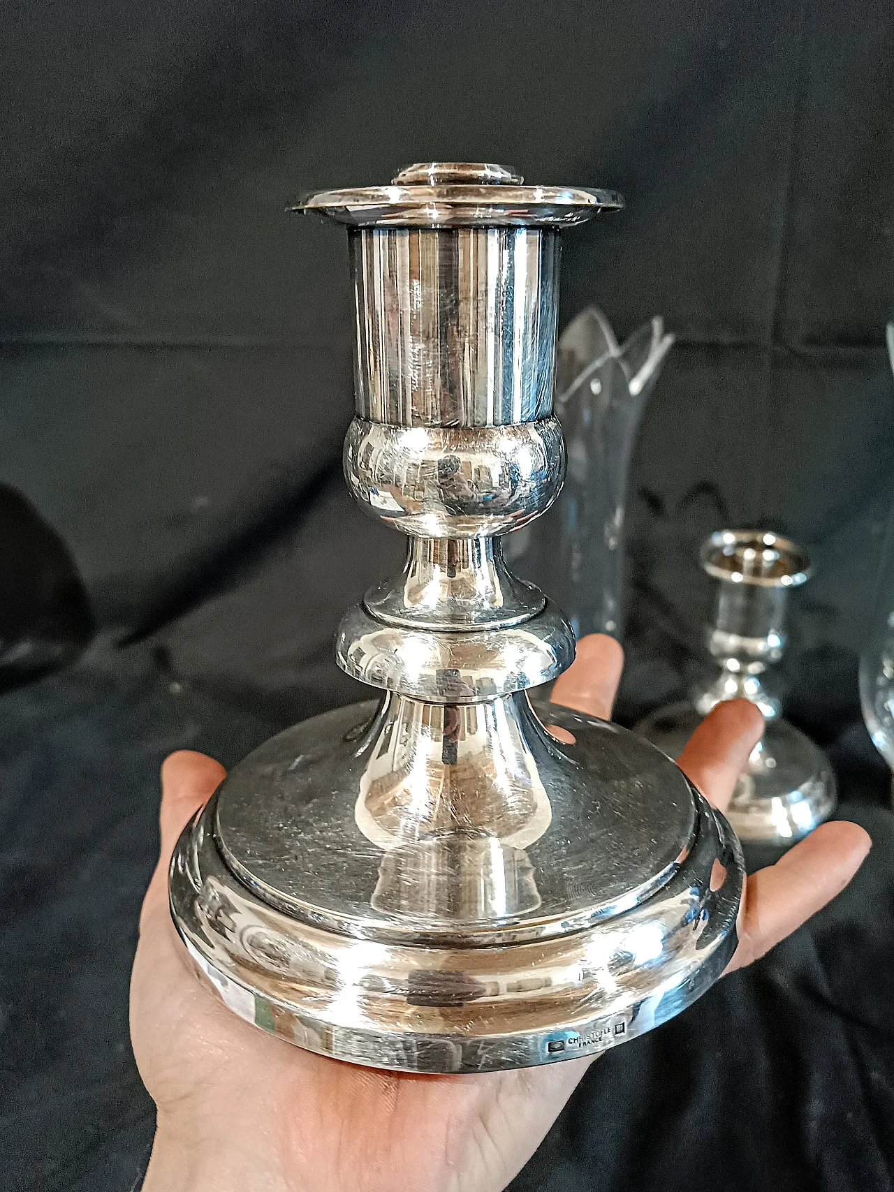 Coppia candelieri Christofle Silverplate Cristallo Baccarat, anni '90 13
