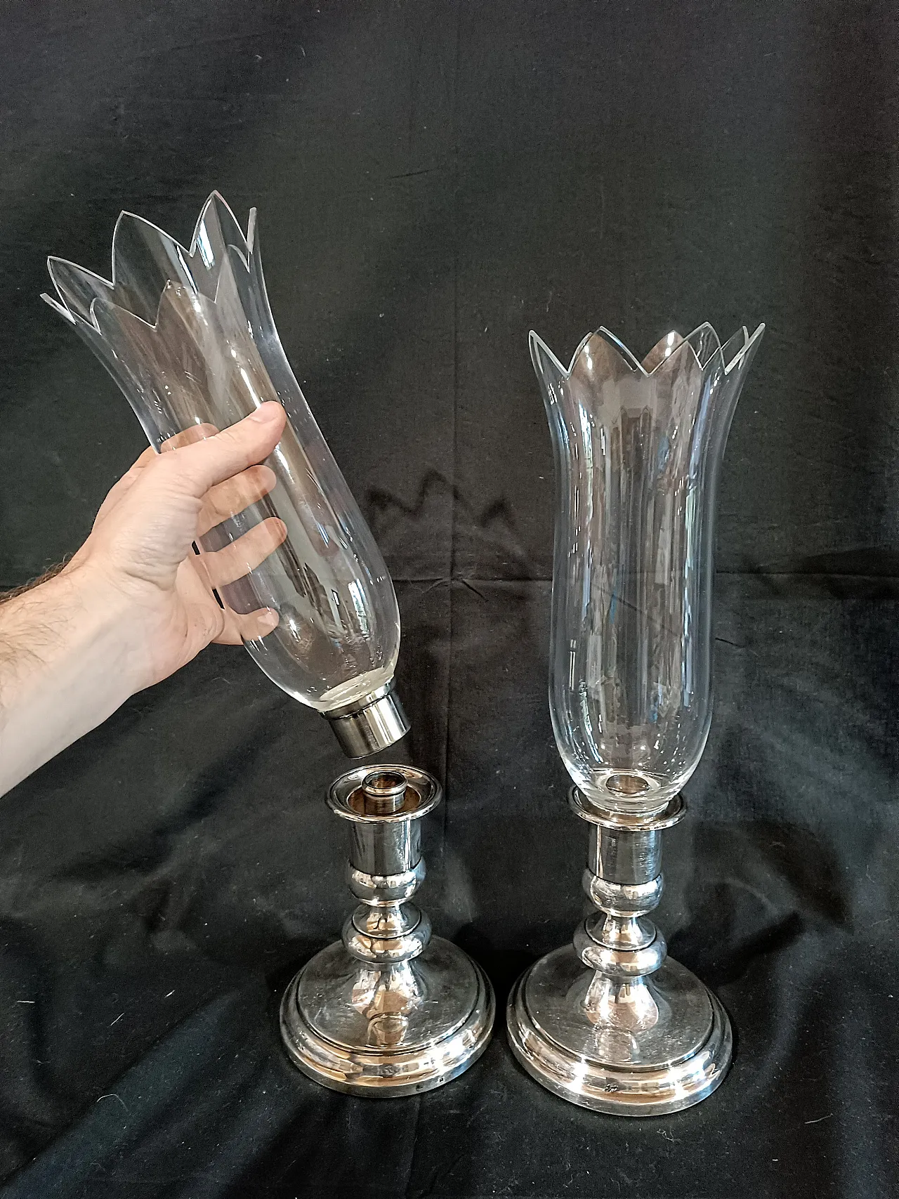 Coppia candelieri Christofle Silverplate Cristallo Baccarat, anni '90 17