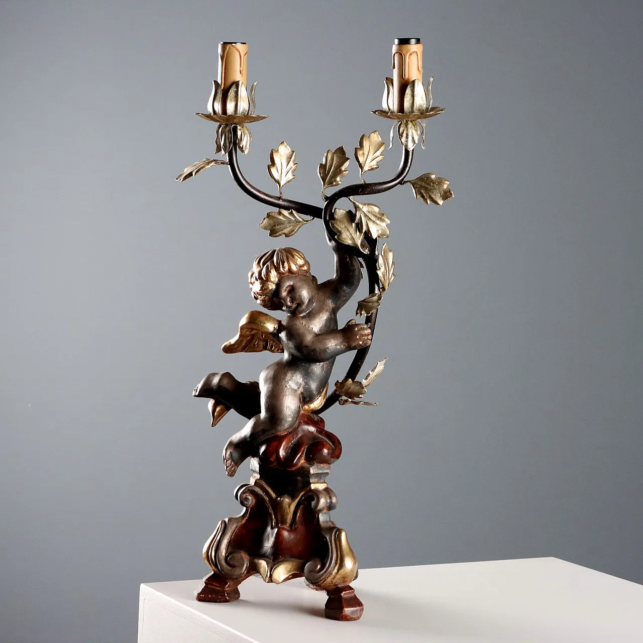 Carved, gilded, and lacquered wooden candelabra, 20th century 1