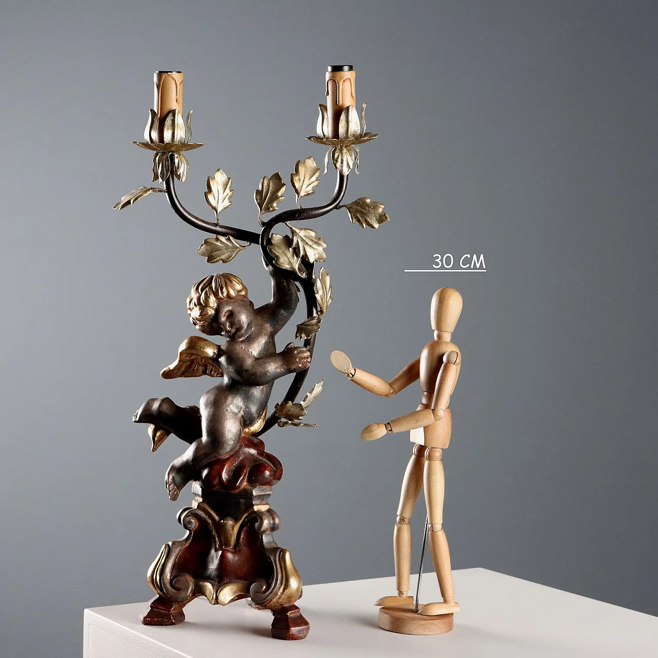 Carved, gilded, and lacquered wooden candelabra, 20th century 2