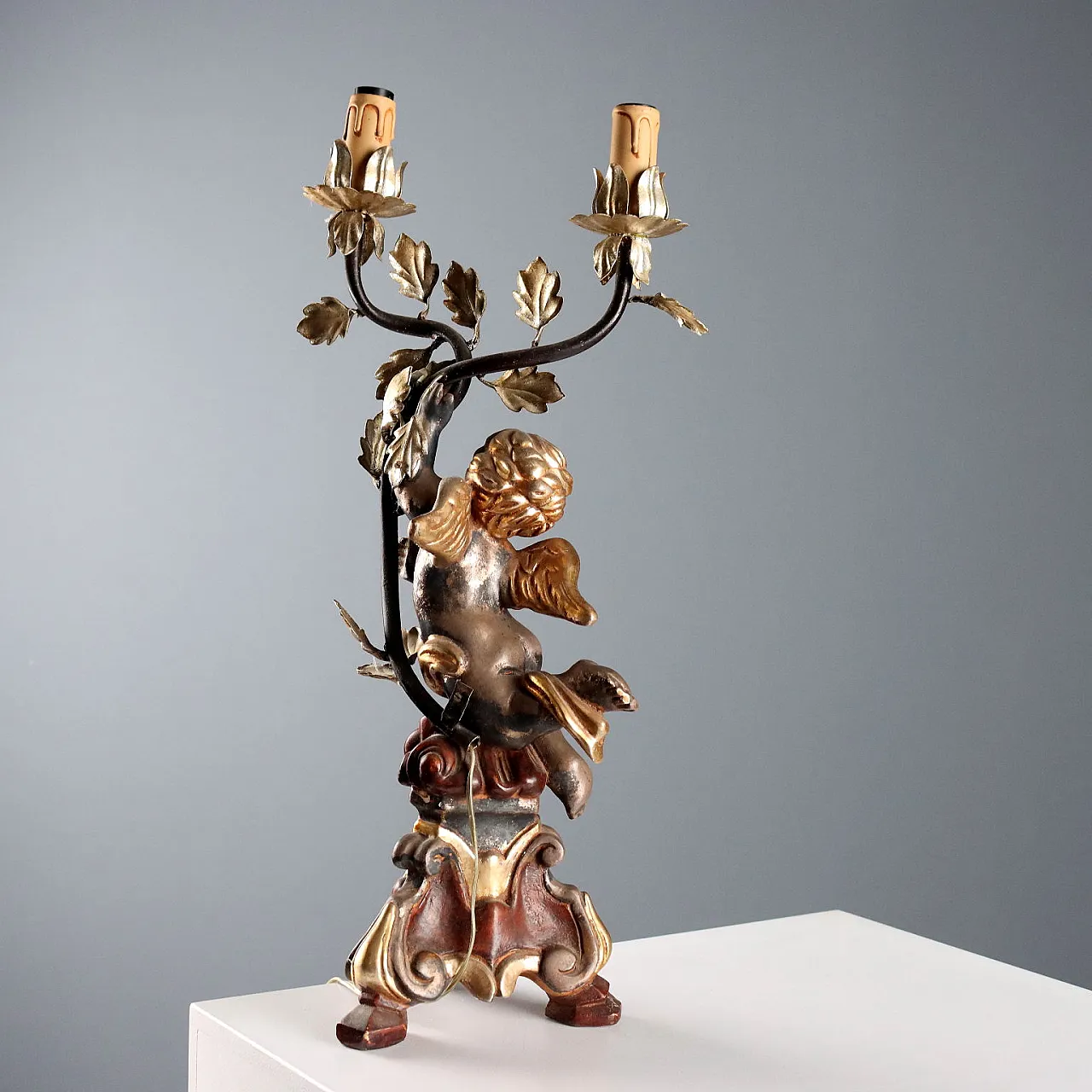 Carved, gilded, and lacquered wooden candelabra, 20th century 9