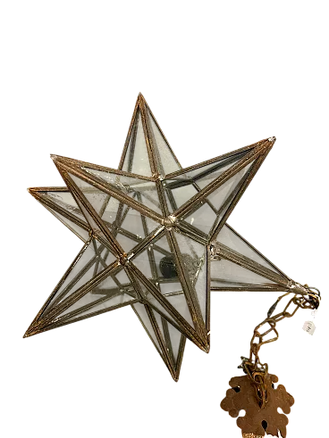 Lampada a stella in ferro battuto e vetri, '800