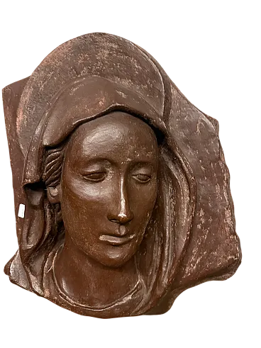Burnished terracotta sculpture, Virgin face, 20th century