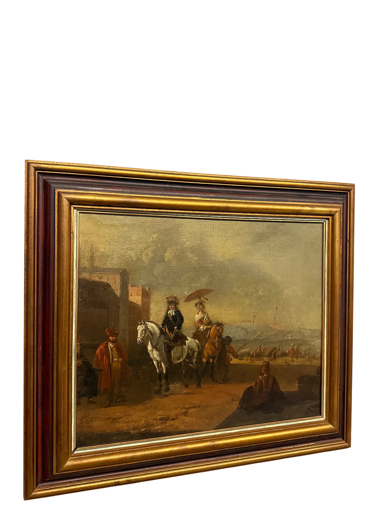 Dipinto olio su tela con cavaliere e dama, '700 13