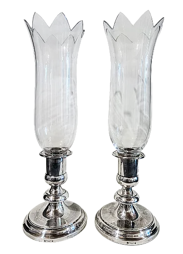 Coppia candelieri Christofle Silverplate Cristallo Baccarat, anni '90