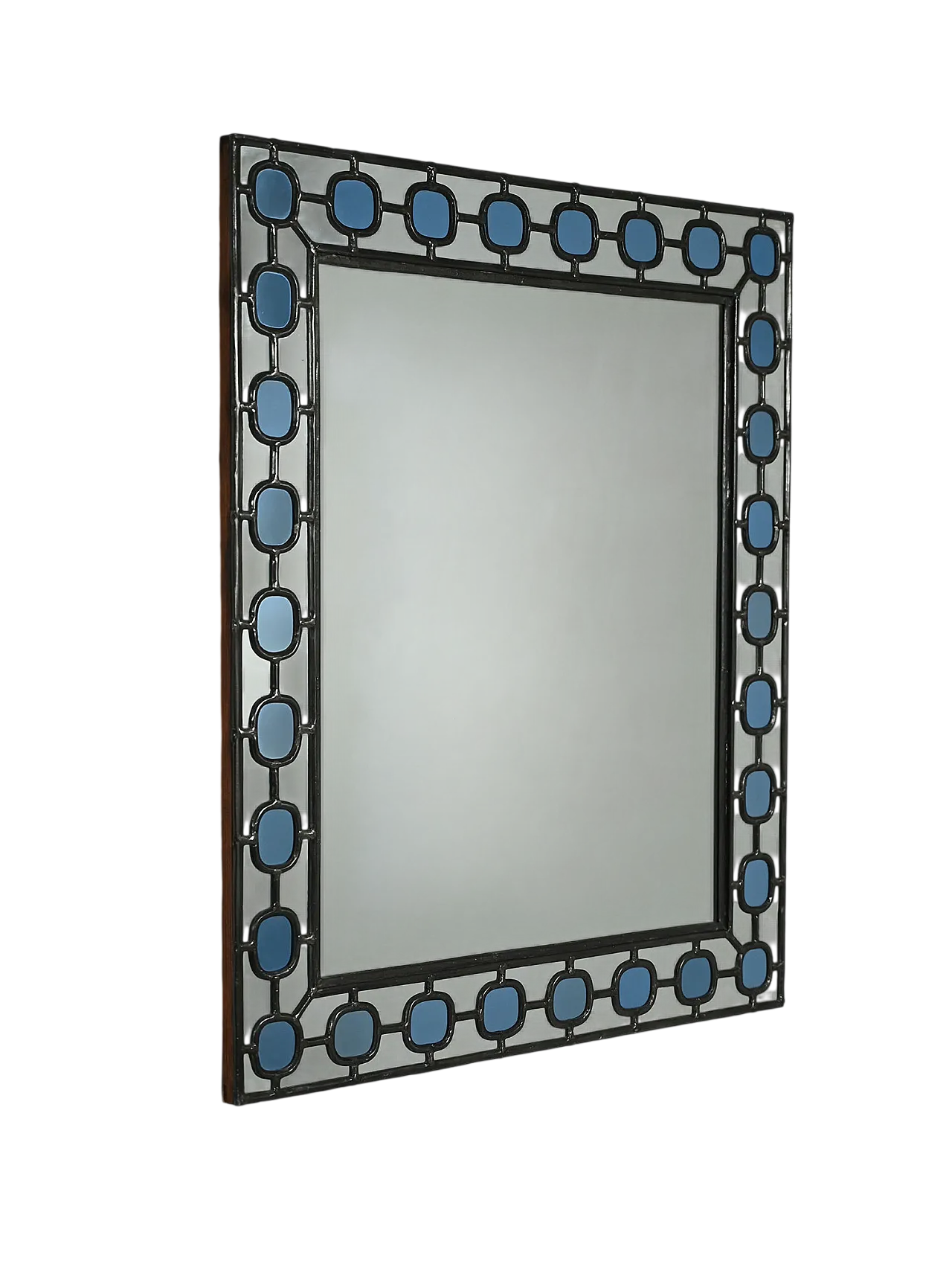 Specchio scandinavo con cornice in vetro piombato azzurro 9