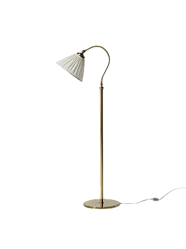 Lampada da terra scandinava a collo curvo in ottone, anni ’50