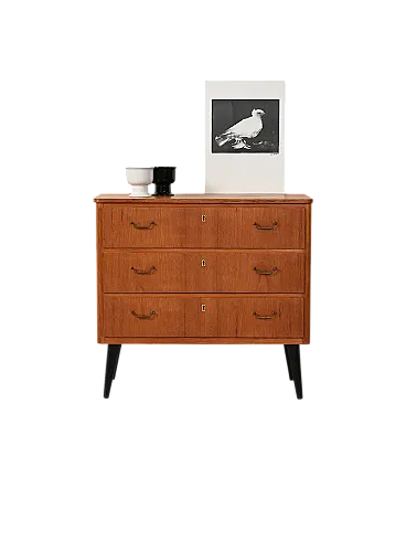 Cassettiera scandinava in teak con gambe nere