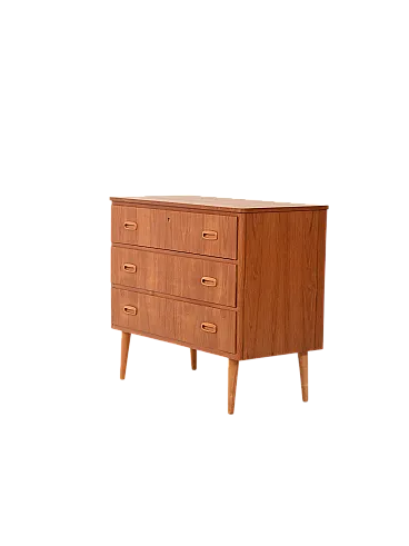 Cassettiera scandinava teak con doppie maniglie scolpite in rovere