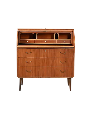 Secrétaire scandinavo in teak con chiusura a tambour