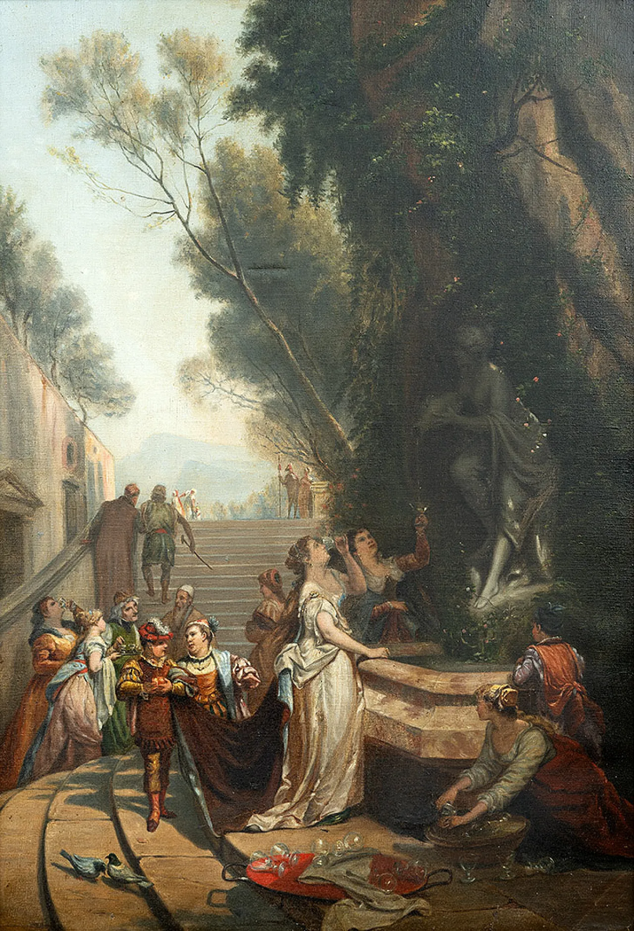 Dipinto olio su tela raffigurante una scena di genere, '700 2