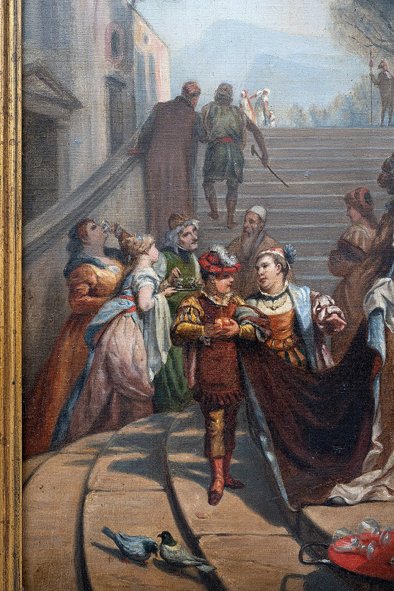 Dipinto olio su tela raffigurante una scena di genere, '700 4