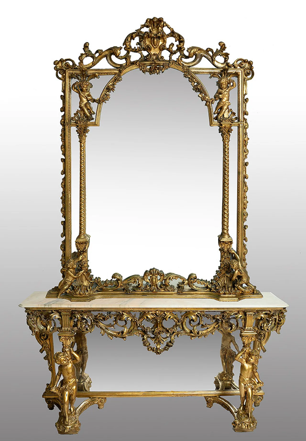 Carved baroque style console with mirror, 1960s 1