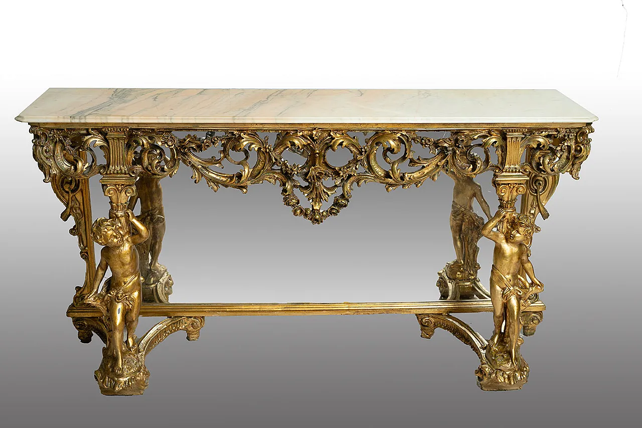 Carved baroque style console with mirror, 1960s 7