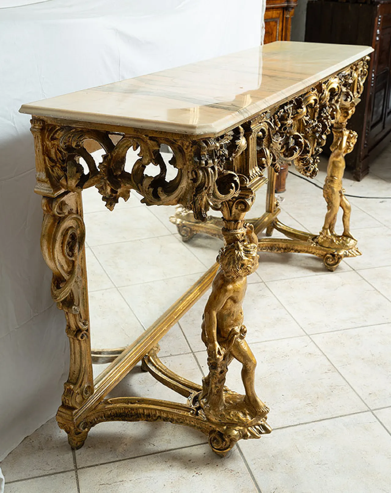 Carved baroque style console with mirror, 1960s 11