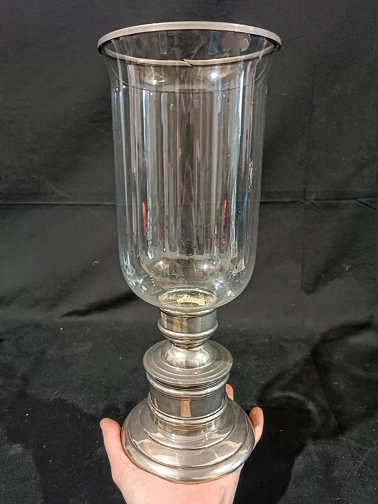 Candeliere Silverplate Paralume Vetro Soffiato, anni '60 1