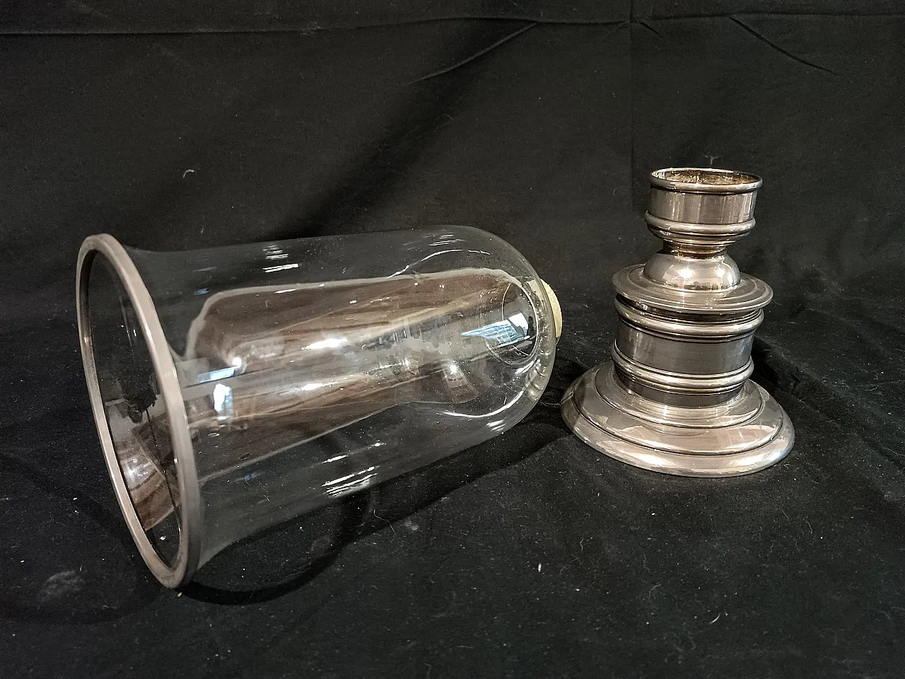 Candeliere Silverplate Paralume Vetro Soffiato, anni '60 17