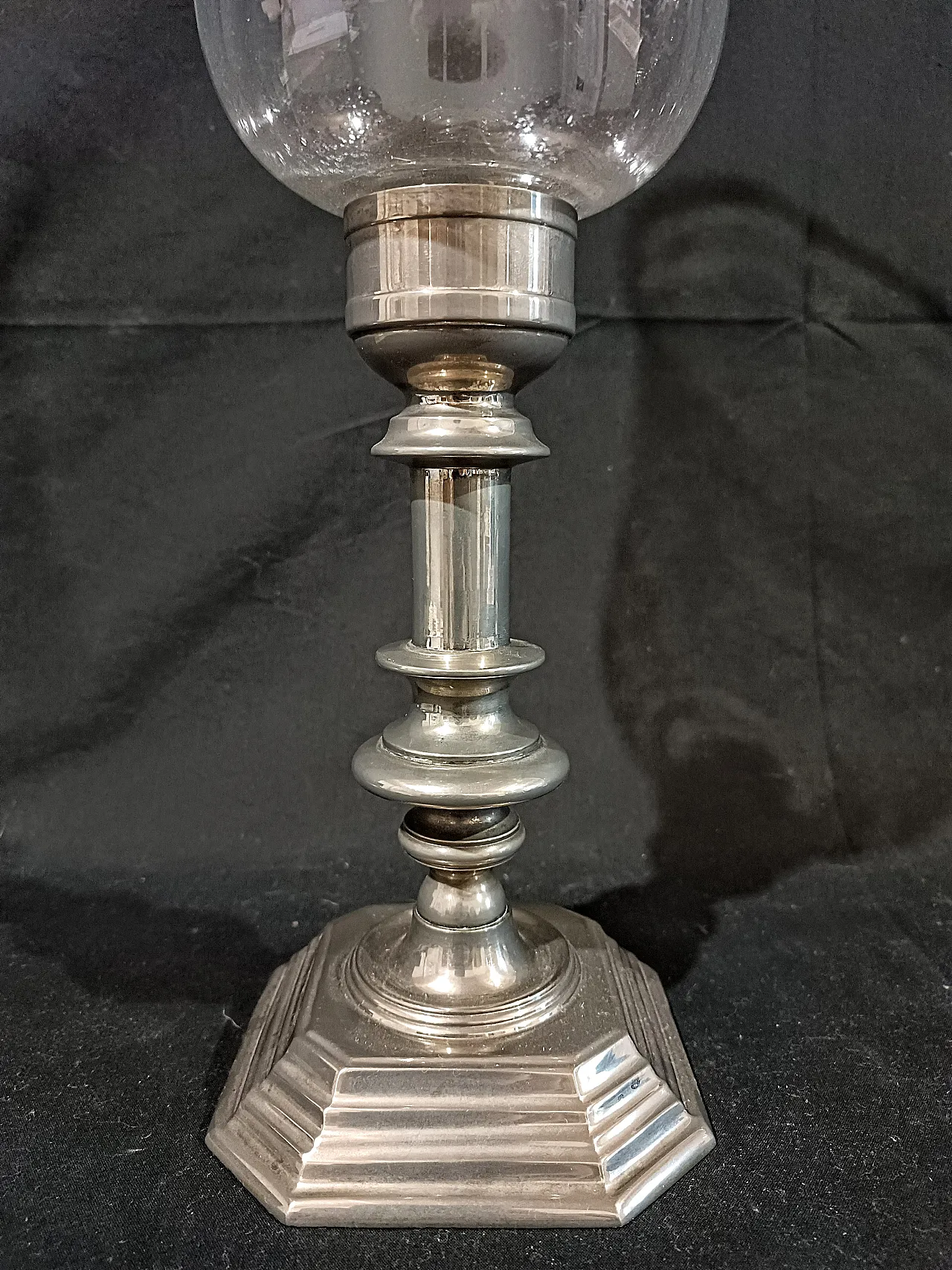 Candeliere Silverplate Paralume Vetro Soffiato, anni '60 11