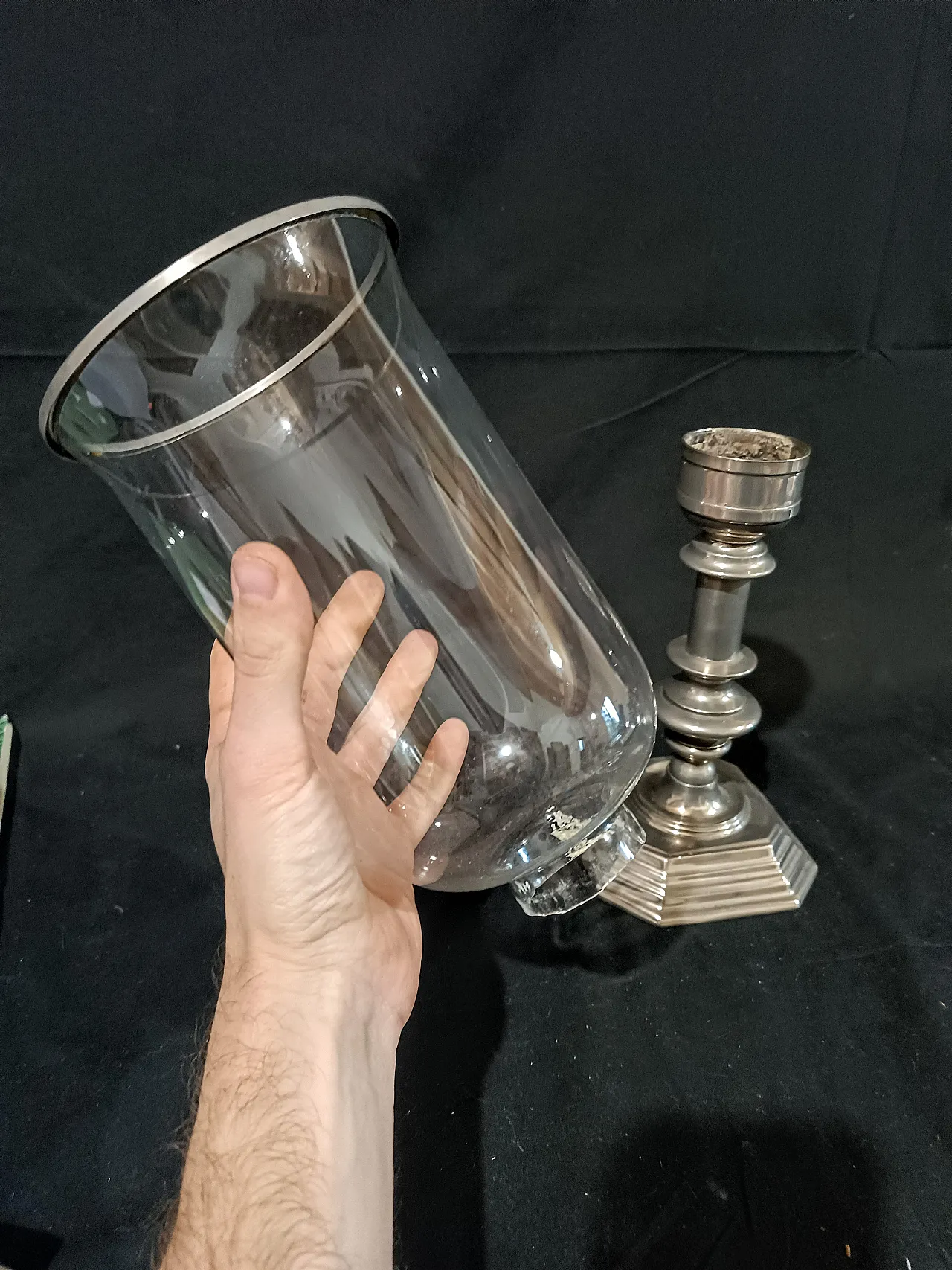 Candeliere Silverplate Paralume Vetro Soffiato, anni '60 23