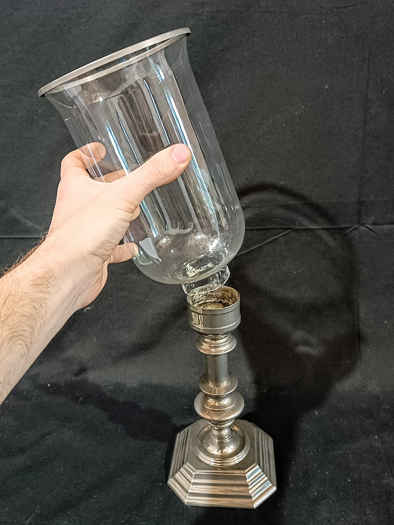 Candeliere Silverplate Paralume Vetro Soffiato, anni '60 24