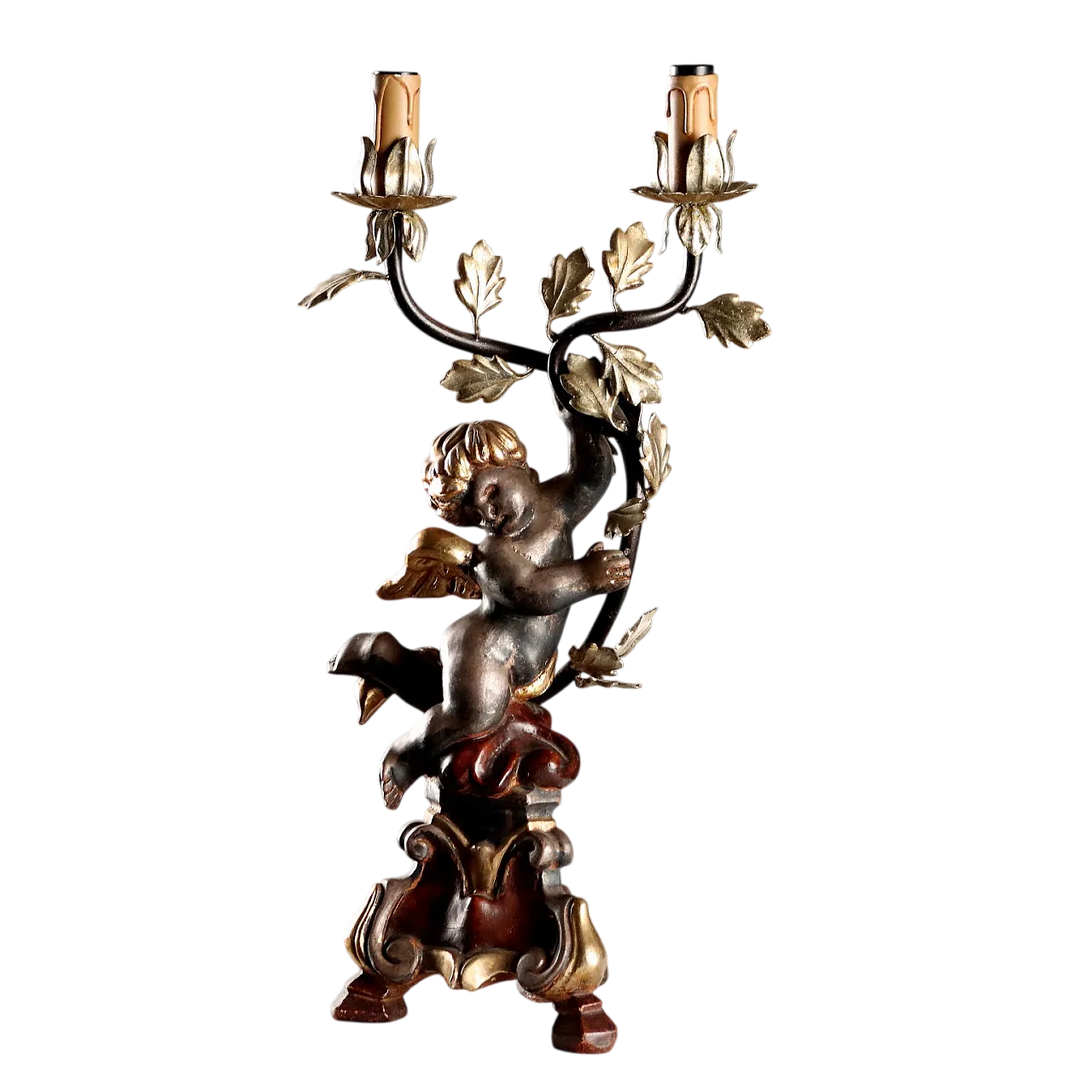 Carved, gilded, and lacquered wooden candelabra, 20th century 10