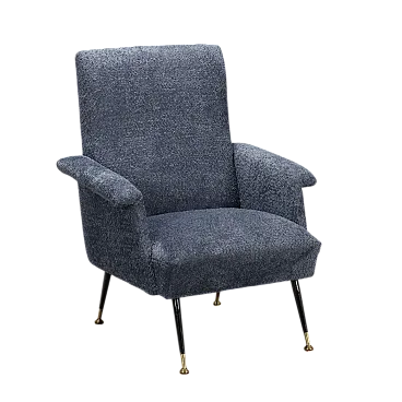 Poltrona in espanso, tessuto, metallo e ottone, '900