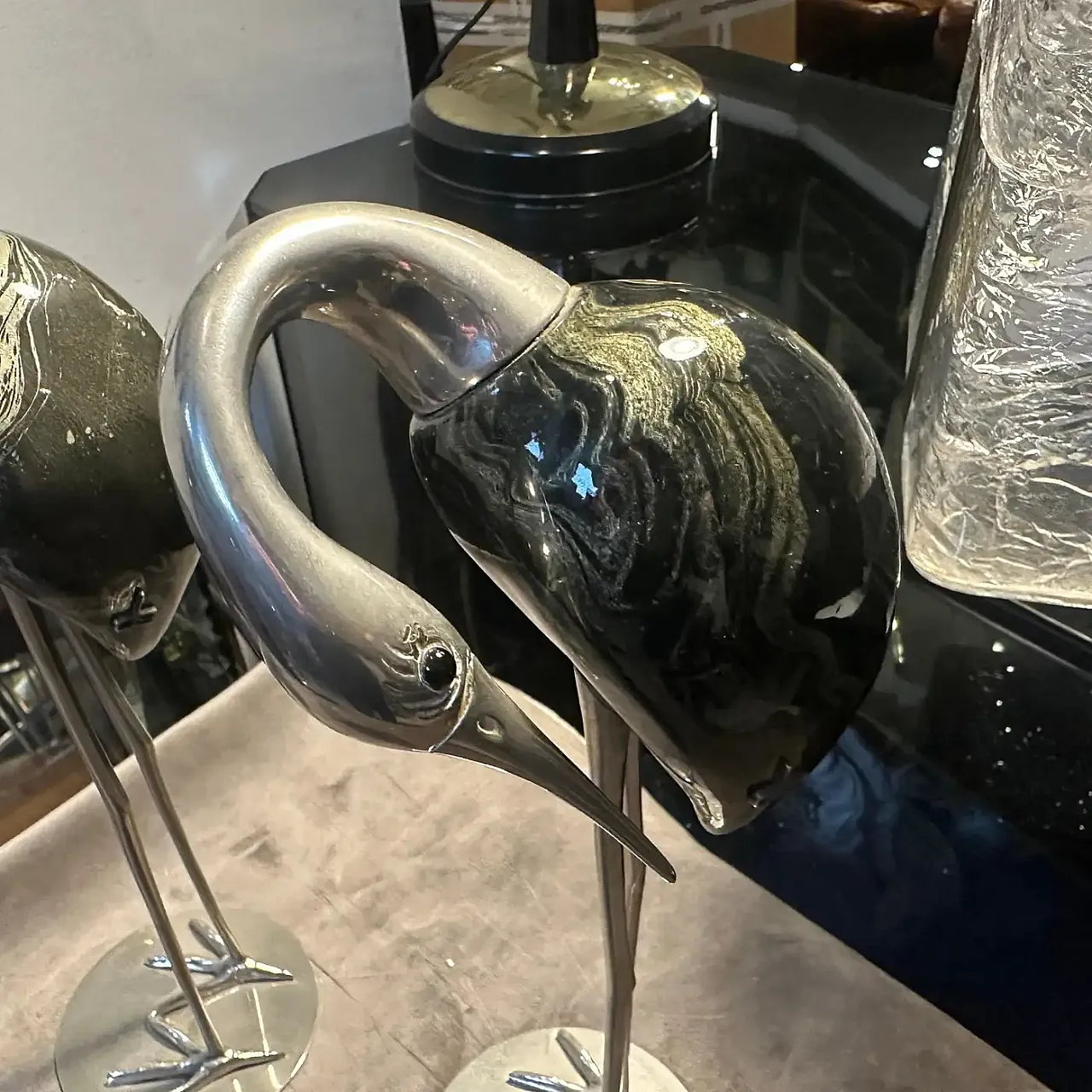 Coppia di sculture in argento di aironi di De Stijl Firenze, anni '60 9