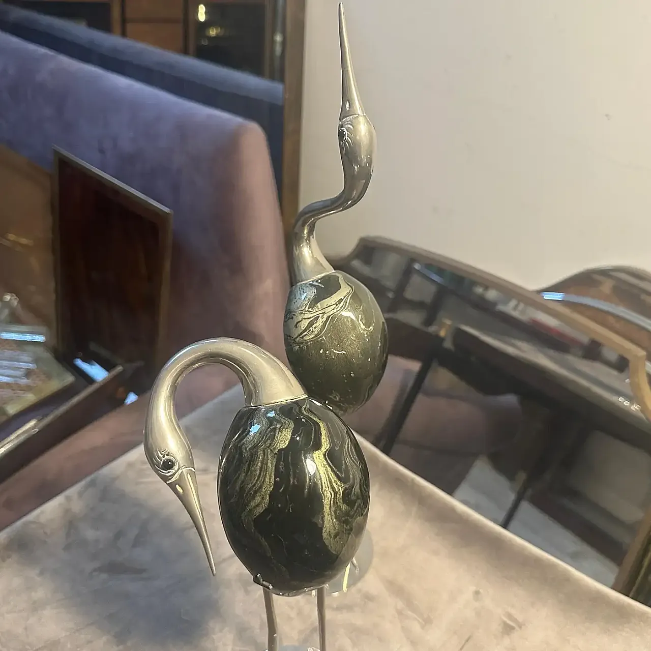 Coppia di sculture in argento di aironi di De Stijl Firenze, anni '60 12