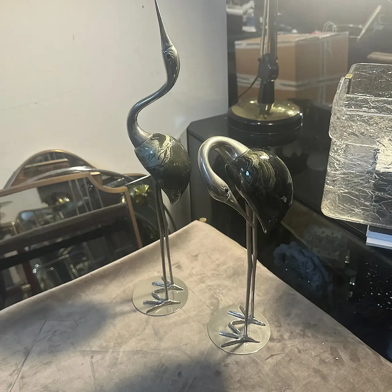 Coppia di sculture in argento di aironi di De Stijl Firenze, anni '60 14