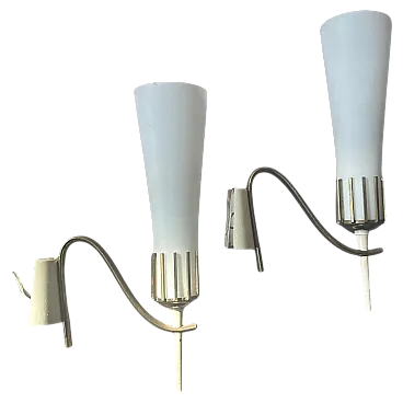 Pair of brass and glass wall lamps in Stilnovo style, 1950s